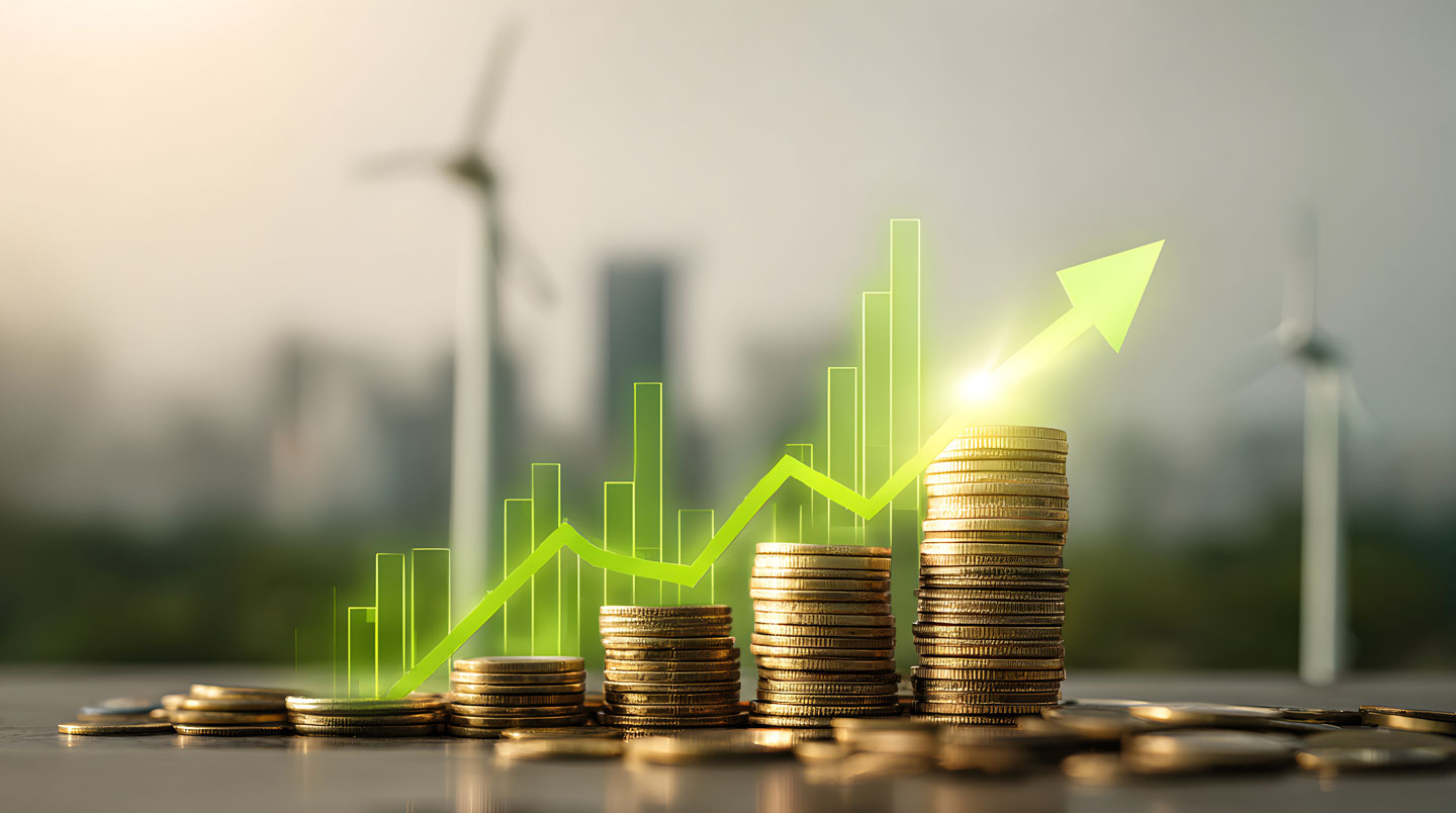 Intérieur lumineux d'une agence bancaire contemporaine vide avec de larges baies vitrées laissant voir des panneaux solaires installés sur le toit adjacent