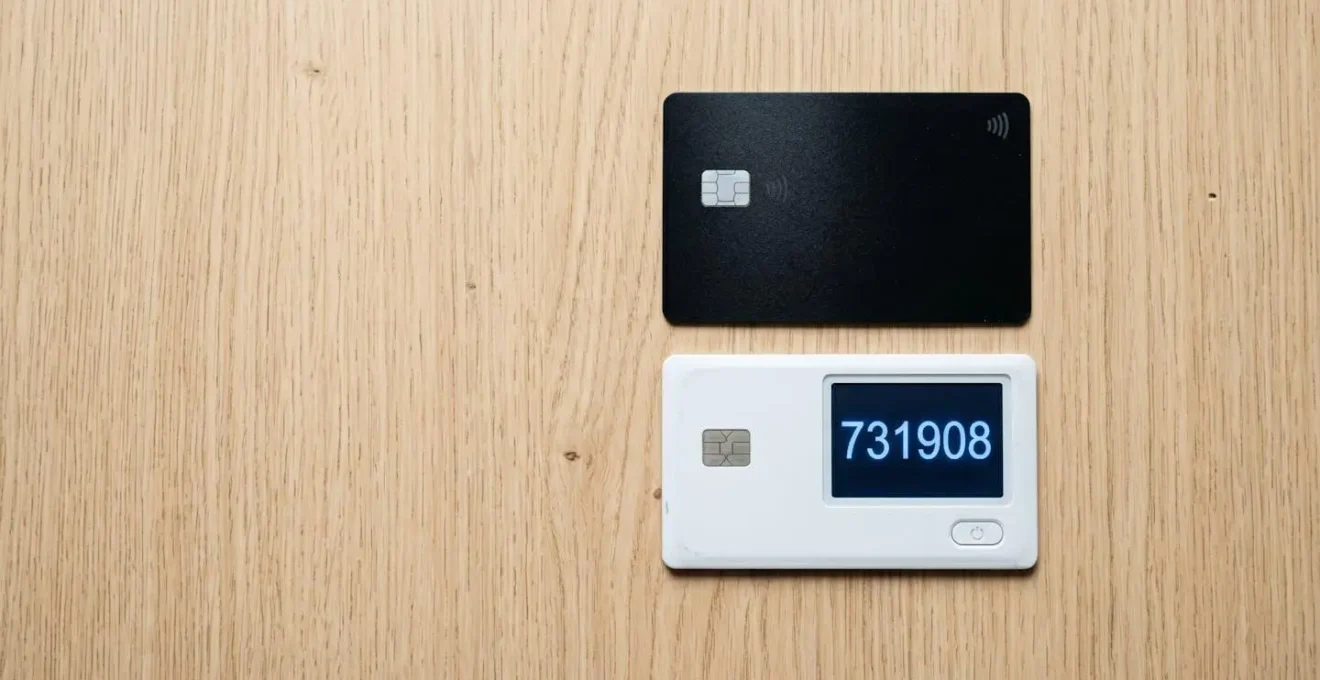 Deux cartes bancaires, l'une premium noire et l'autre virtuelle blanche, posées sur une table en bois.