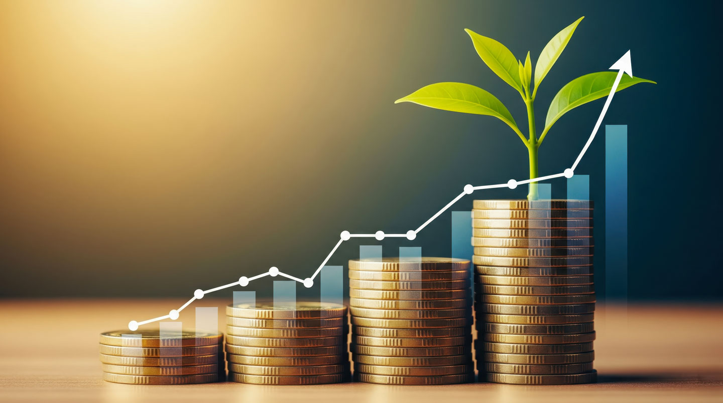Des mains disposant des pièces de monnaie à côté d'un plant en croissance, symbolisant l'orientation de l'épargne vers des projets durables