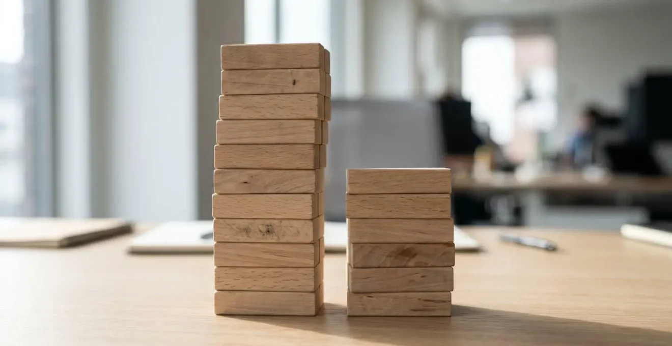 Deux piles de cubes en bois de hauteurs différentes côte à côte symbolisant la différence de croissance entre épargne précoce et tardive
